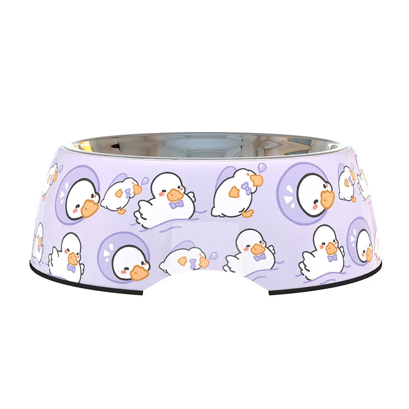 Dog Bowl: Purple stainless steel with duck patterns