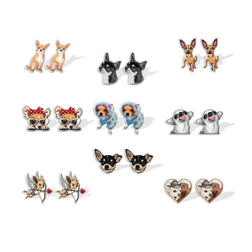 Bijoux Chihuahua : boucles d’oreilles avec des motifs chihuahua en relief, parfait pour les amoureux des petits chiens - vue en lot