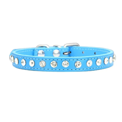 Collier pour Chihuahua bleu en cuir avec des strass / diamants. Tendance, pour offrir confort et sécurité à votre petit chien ou chat