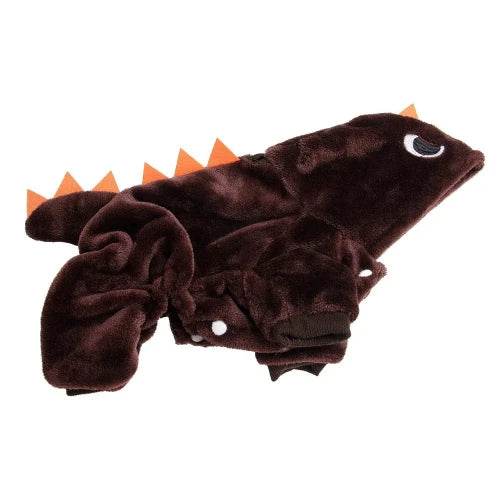 Déguisement Chihuahua : costume de dinosaure marron confortable et tendance, parfait pour les fêtes, évènements, anniversaires ou halloween – taille parfaite pour les petits chiens - vue de dos
