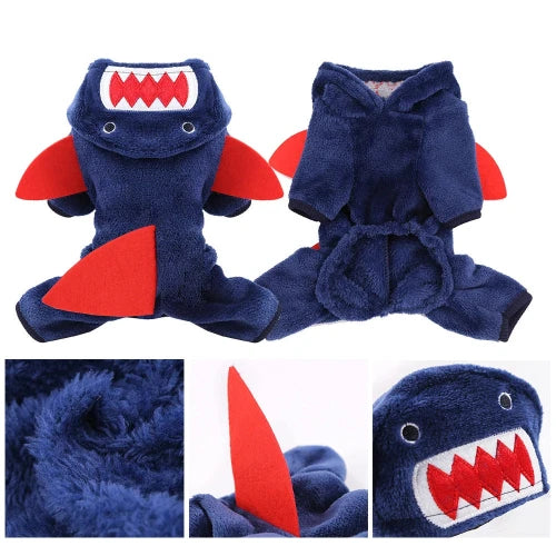 Déguisement Chihuahua : costume de requin foncé confortable et tendance, parfait pour les fêtes, évènements, anniversaires ou halloween – taille parfaite pour les petits chiens - vue de plusieurs cotés
