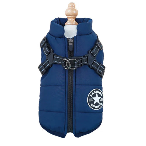 Manteau pour Chihuahua : Doudoune bleue avec harnais intΓ©grΓ© pour Chihuahua β Pratique, idΓ©ale pour votre petit chien ou chat