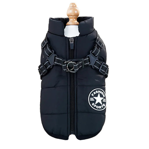 Manteau pour Chihuahua : Doudoune noire avec harnais intΓ©grΓ© pour Chihuahua β Pratique, idΓ©ale pour votre petit chien ou chat