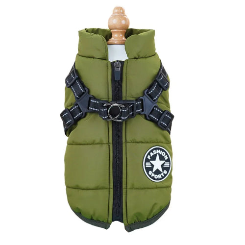 Manteau pour Chihuahua : Doudoune verte avec harnais intΓ©grΓ© pour Chihuahua β Pratique, idΓ©ale pour votre petit chien ou chat