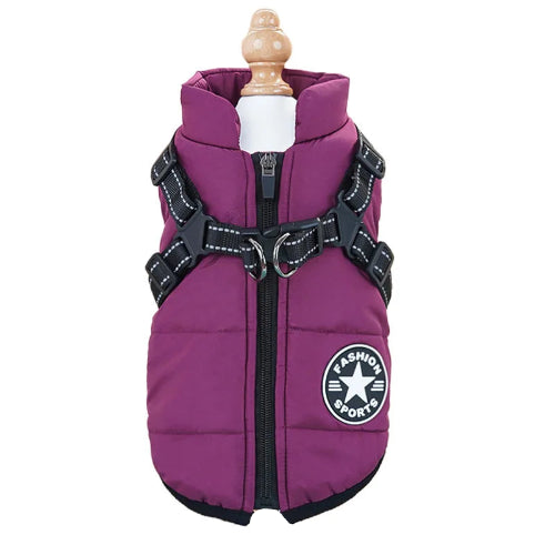 Manteau pour Chihuahua : Doudoune violette avec harnais intΓ©grΓ© pour Chihuahua β Pratique, idΓ©ale pour votre petit chien ou chat