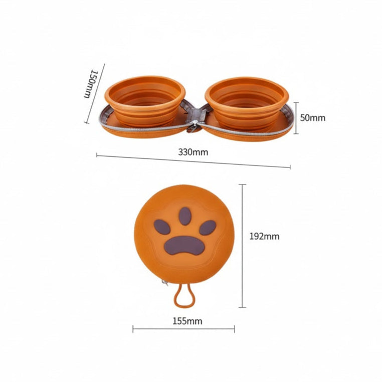 Gamelle de voyage, double compartiment, adaptΓ©e aux petits chiens et aux chats. Vendue sur la boutique Mon Petit Chihuahua. Vue des dimensions