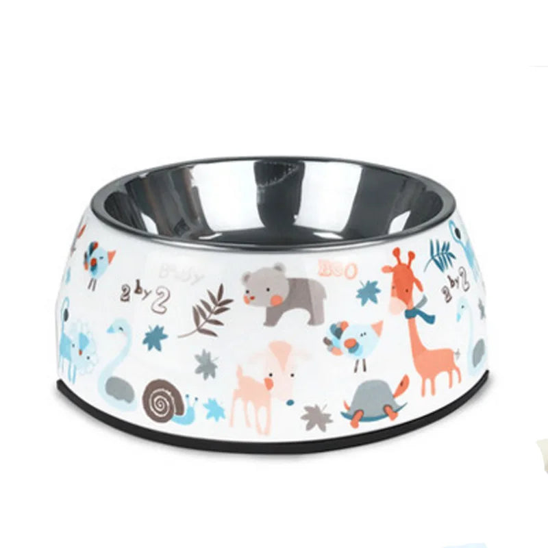 Gamelle Chien Inox blanche motifs Animaux adaptΓ©e aux petits chiens et aux chats. Vendue sur la boutique Mon Petit Chihuahua.