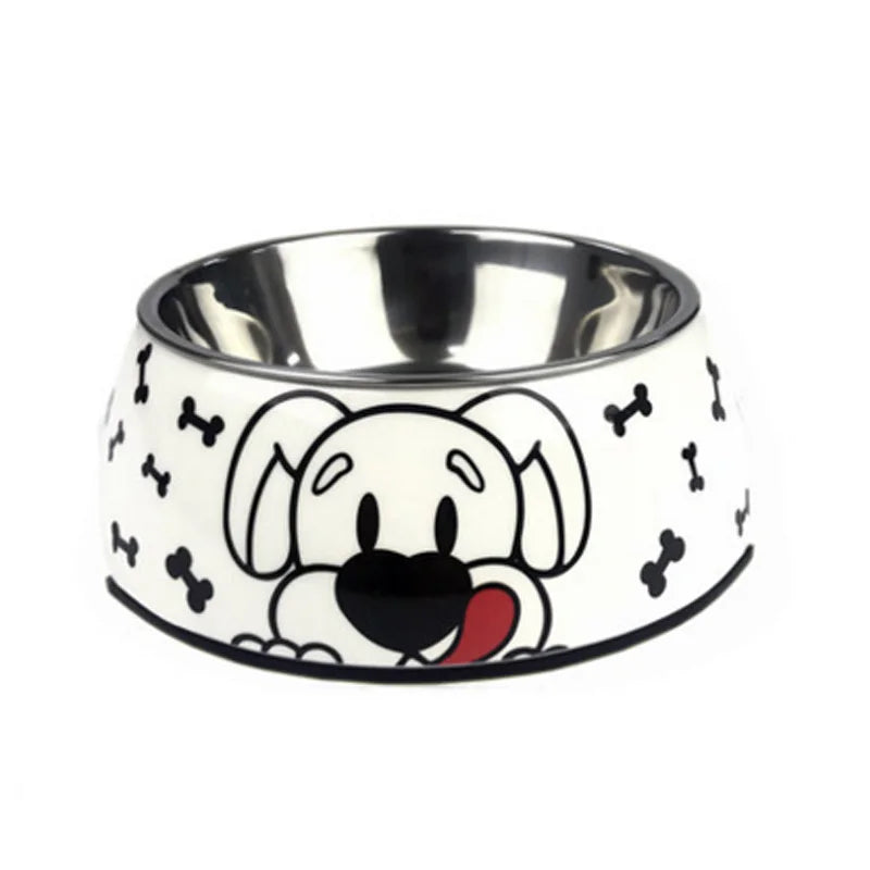 Gamelle Chien Inox blanche motifs Chien adaptΓ©e aux petits chiens et aux chats. Vendue sur la boutique Mon Petit Chihuahua.