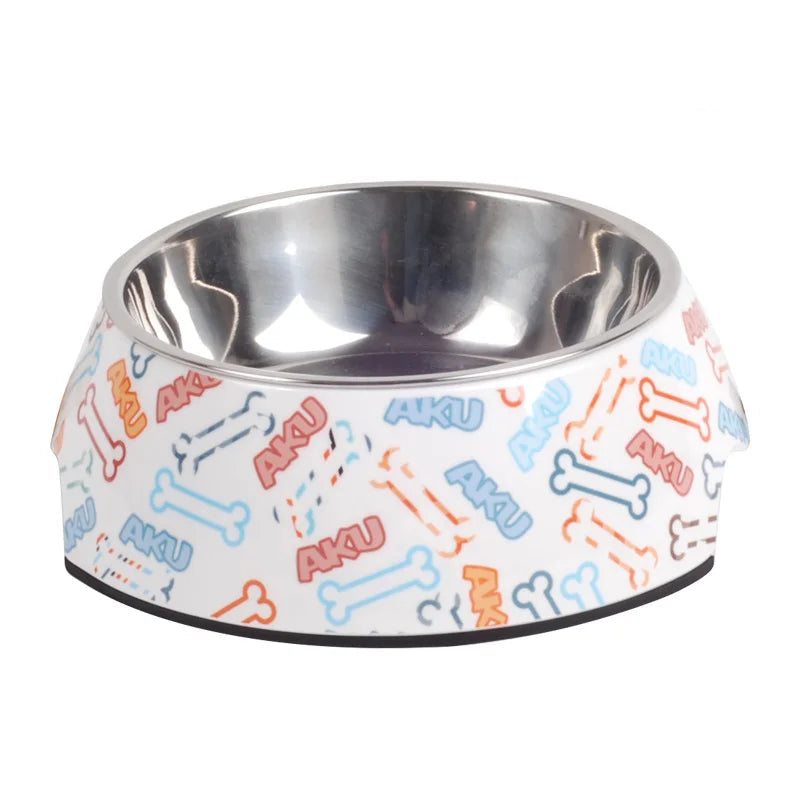 Gamelle Chien Inox blanche motifs OS adaptΓ©e aux petits chiens et aux chats. Vendue sur la boutique Mon Petit Chihuahua.