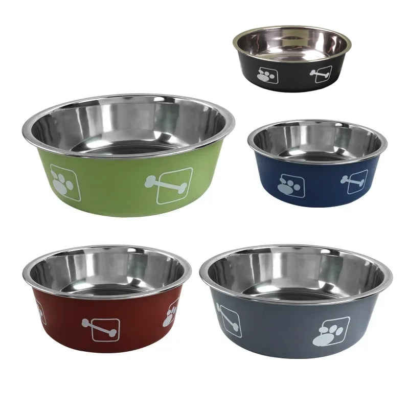 Gamelle en inox avec des motifs os ou pattes de chiens. Adaptée aux petits chiens et aux chats. Vendue sur la boutique Mon Petit Chihuahua. Couleur noir, vert, bleu, rouge ou gris.