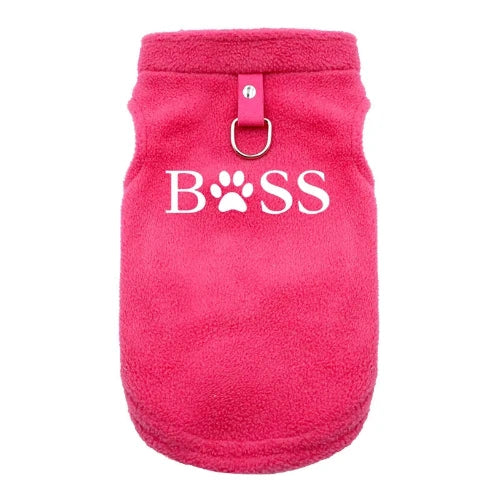 Gilet polaire rose pour Chihuahua avec motif BOSS brodé en blanc – vêtement qui convient à d'autres petits chiens ou chats