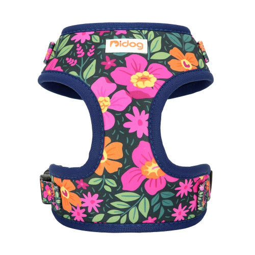 Harnais pour chiens bleu marine avec motifs fleurs. Confortable, convient aux petits chiens, chihuahuas, ou aux chats. Vendu dans la boutique ยซย Mon Petit Chihuahuaย ยป