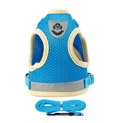 Harnais pour chiens bleu rรฉflรฉchissant. Vendu avec sa Laisse assortie. Confortable, convient aux petits chiens, chihuahuas, ou aux chats. Vendu dans la boutique ยซย Mon Petit Chihuahuaย ยป