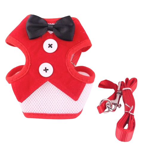 Harnais pour chiens en forme de petit smoking rouge à carreaux avec sa laisse assortie. Confortable, convient aux petits chiens, chihuahuas, ou aux chats. Vendu dans la boutique « Mon Petit Chihuahua »