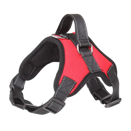 Harnais renforcรฉ rouge et noir pour petit chien. Rรฉglable et confortable, convient aux petits chiens, chihuahuas, ou aux chats.