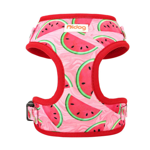 Harnais pour chiens rouge avec motifs pastรจques. Confortable, convient aux petits chiens, chihuahuas, ou aux chats. Vendu dans la boutique ยซย Mon Petit Chihuahuaย ยป