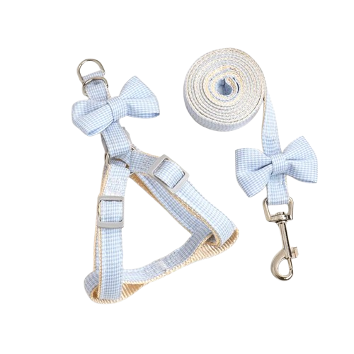 Harnais bleu et sa laisse pour Chihuahua avec noeud papillon en relief โ pour ajouter du style ร votre petit chien ou chat