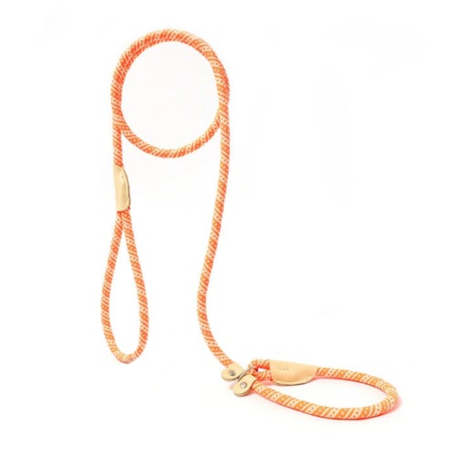 Laisse tressée orange pour chiens. A utiliser avec un collier. Pratique, convient aux petits chiens, chihuahuas, ou aux chats. Vendu dans la boutique « Mon Petit Chihuahua »