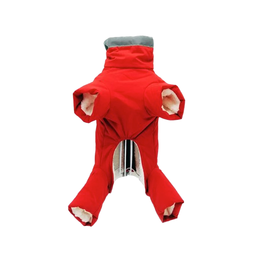 Manteau pour Chihuahua : combinaison rouge et grise – Confortable, parfait pour protéger votre petit chien ou chat pendant les promenades - vue de face