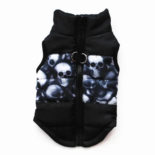 Manteau pour Chihuahua : doudoune noire motif crΓ’nes β Confortable, parfait pour protΓ©ger votre petit chien ou chat pendant les promenades