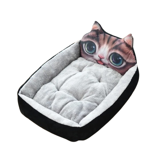 Niche noire style paniΓ¨re avec tΓͺte de chat pour Chihuahua β Confort maximal avec intΓ©rieur moelleux, parfait pour les petits chiens ou chats