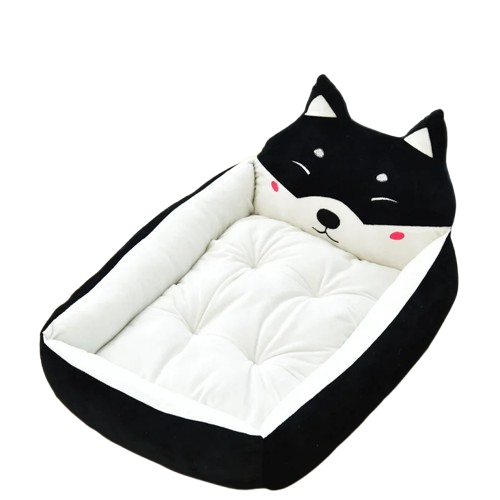 Niche noire style paniΓ¨re avec tΓͺte de shiba pour Chihuahua β Confort maximal avec intΓ©rieur moelleux, parfait pour les petits chiens ou chats
