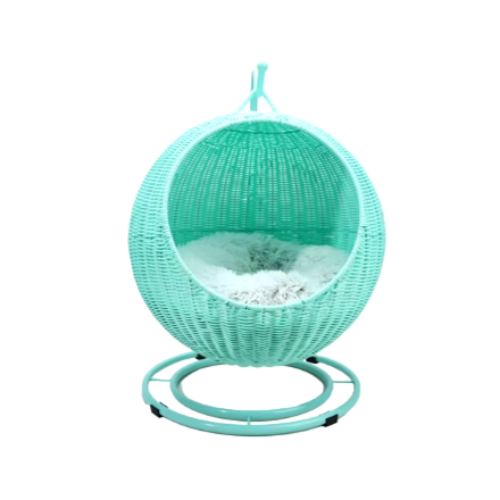 Niche pour Chihuahua : Panier suspendu en osier bleu vert– Confort maximal avec intérieur moelleux, parfait pour les petits chiens ou chats
