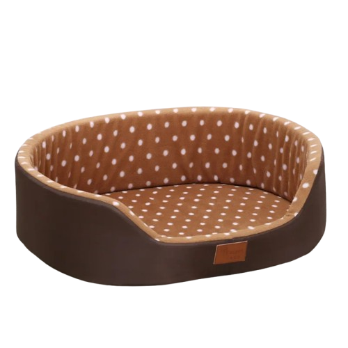 Niche pour Chihuahua : PaniΓ¨re marron Γ pois blancs β Confort maximal avec intΓ©rieur moelleux, parfait pour les petits chiens ou chats