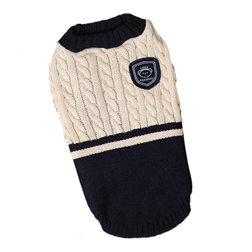Pull pour Chihuahua style golf couleur beige et bleu β Confortable, vΓͺtement parfait pour garder votre petit chien ou chat au chaud