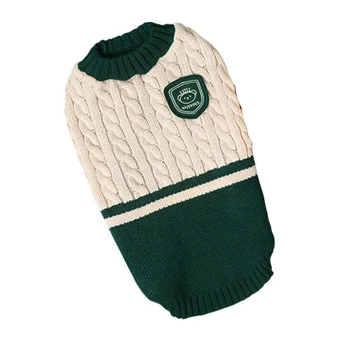 Pull pour Chihuahua style golf couleur beige et vert β Confortable, vΓͺtement parfait pour garder votre petit chien ou chat au chaud