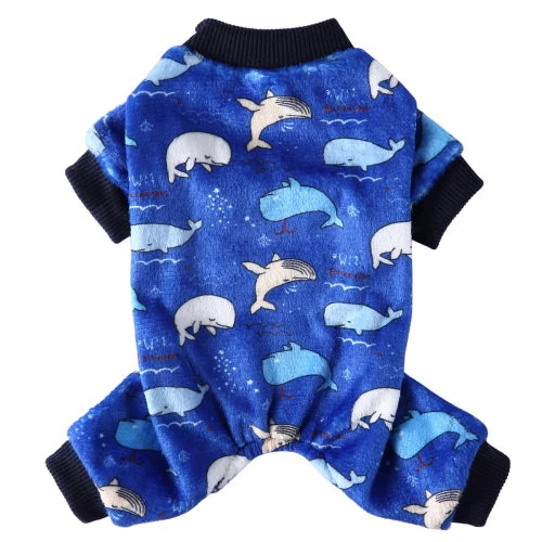 Pyjama bleu et noir avec motif baleines pour Chihuahua β Confortable, idΓ©al pour garder votre petit chien ou chat au chaud pendant la nuit