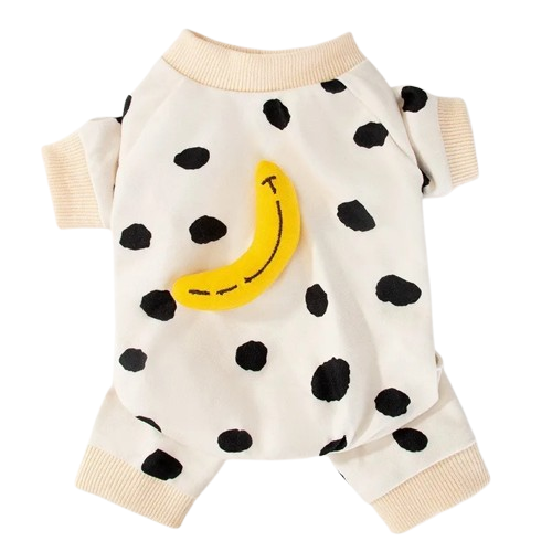 Pyjama blanc avec tΓ’ches et banane brodΓ©e pour Chihuahua β IdΓ©al pour garder votre petit chien ou chat au chaud pendant la nuit