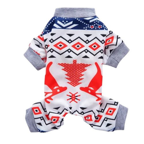 Pyjama blanc avec motif cerfs bleu et rouge pour Chihuahua â Confortable, idĂ©al pour garder votre petit chien ou chat au chaud pendant la nuit