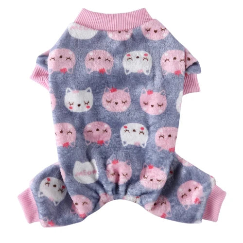 Pyjama gris et rose avec motif chat pour Chihuahua β Confortable, idΓ©al pour garder votre petit chien ou chat au chaud pendant la nuit