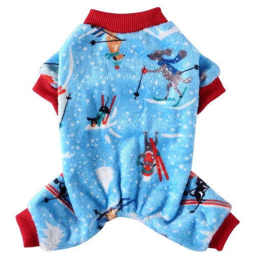 Pyjama bleu de noΓ«l avec motif ski pour Chihuahua β Confortable, idΓ©al pour garder votre petit chien ou chat au chaud pendant la nuit