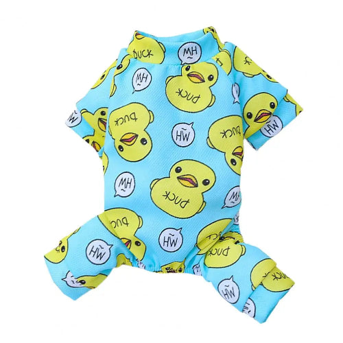 Pyjama bleu avec motifs canards jaunes pour Chihuahua β Confortable, idΓ©al pour garder votre petit chien ou chat au chaud pendant la nuit