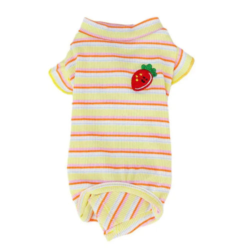 Pyjama jaune Γ rayures avec motifs fraise pour Chihuahua β Confortable, idΓ©al pour garder votre petit chien ou chat au chaud pendant la nuit