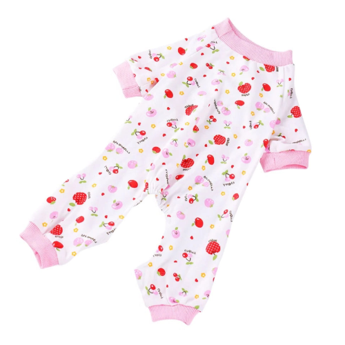 Pyjama blanc avec motifs fruits rouges pour Chihuahua β Confortable et chaud, idΓ©al pour garder votre petit chien ou chat au chaud pendant la nuit