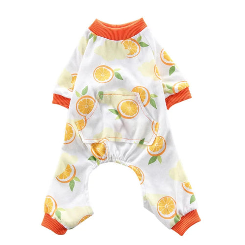 Pyjama blanc et orange avec motifs fruits pour Chihuahua β Confortable, idΓ©al pour garder votre petit chien ou chat au chaud pendant la nuit