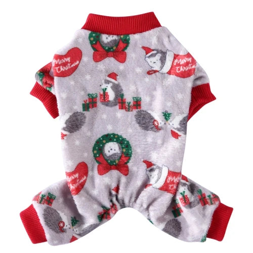 Pyjama gris et rouge de noΓ«l avec motif hΓ©risson pour Chihuahua β Confortable, idΓ©al pour garder votre petit chien ou chat au chaud pendant la nuit