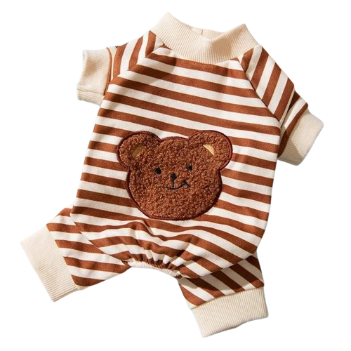Pyjama blanc et marron Γ rayures avec motif ours pour Chihuahua β Confortable, idΓ©al pour garder votre petit chien ou chat au chaud pendant la nuit