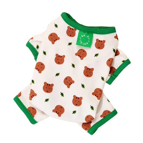 Pyjama blanc et vert avec motif ours brun pour Chihuahua β Confortable, idΓ©al pour garder votre petit chien ou chat au chaud pendant la nuit