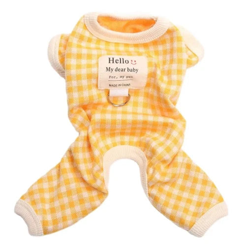 Pyjama Γ carreaux jaune et blanc pour Chihuahua β Confortable, idΓ©al pour garder votre petit chien ou chat au chaud pendant la nuit