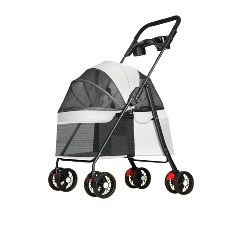 Poussette pliable basse blanche pour Chihuahua avec roues tout-terrain – Pour transporter votre petit chien ou chat facilement lors de vos sorties