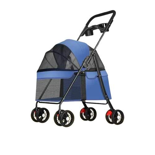 Poussette pliable basse bleue pour Chihuahua avec roues tout-terrain β Pour transporter votre petit chien ou chat facilement lors de vos sorties