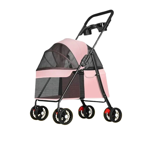 Poussette pliable basse rose pour Chihuahua avec roues tout-terrain – Pour transporter votre petit chien ou chat facilement lors de vos sorties