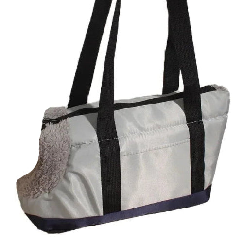 Sac bandoulière de transport gris avec fourrure pour Chihuahua – Léger et pratique, il permet de transporter facilement votre petit chien ou chat