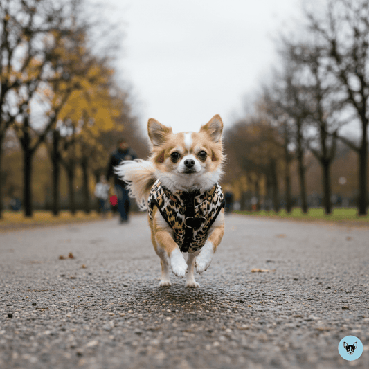 Doudoune harnais chihuahua pour les petits chiens. Visuel pour un article de blog sur le sujet "Doudoune harnais chihuahua". Doudounes et vestes vendues sur la boutique Mon Petit Chihuahua. Convient aussi aux chats.