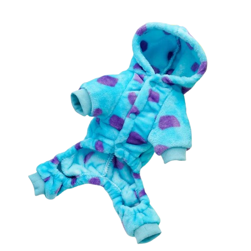 Déguisement Chihuahua : costume de dinosaure bleu et violet confortable et tendance, parfait pour les fêtes, évènements, anniversaires ou halloween – taille parfaite pour les petits chiens - vue de face
