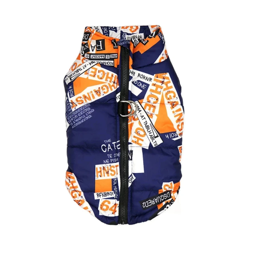 Manteau pour Chihuahua : Doudoune bleue et orange stella Adidas β Avec attache pour votre petit chien ou chat